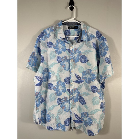 Nautica Other - Nautica Shirt Mens XXL Hawaiian Linen Blend Floral Button Up Vacation Summer